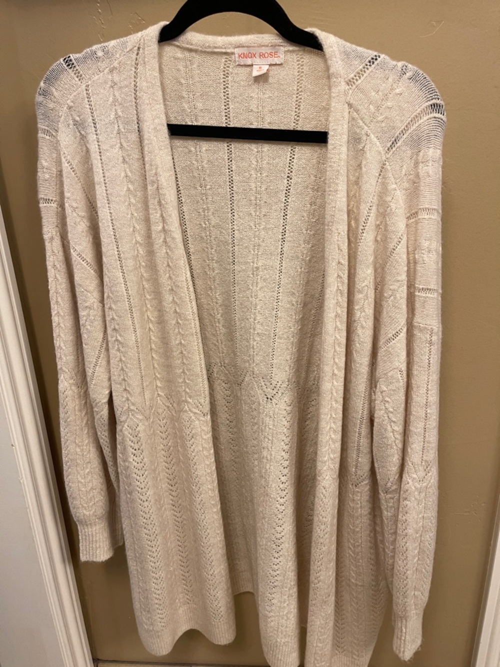 Knox Rose Beige Open-Front Knit Cardigan